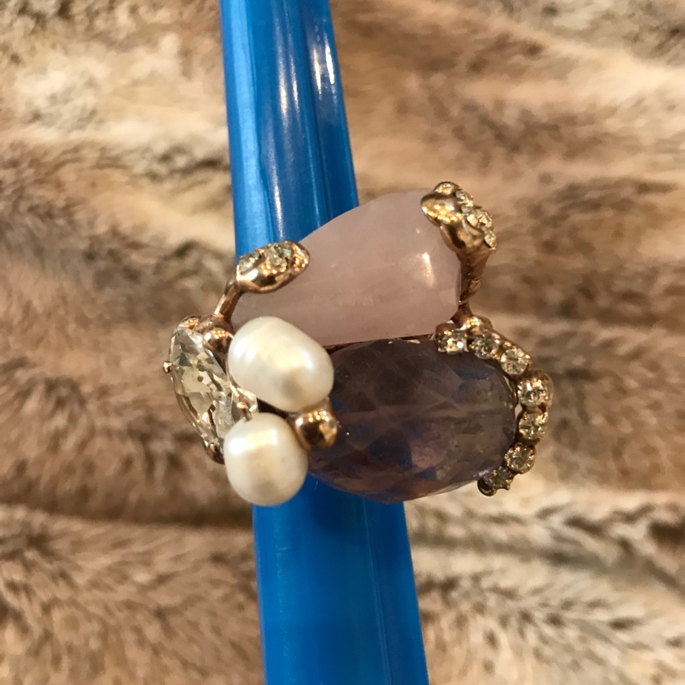 Rose Quartz Pearl Amethyst Statement Ring